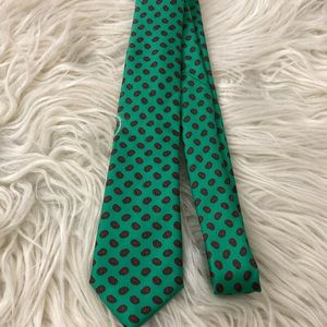 Linea Studio Vintage 100% Silk Tie Made in Italy Green & Red Print